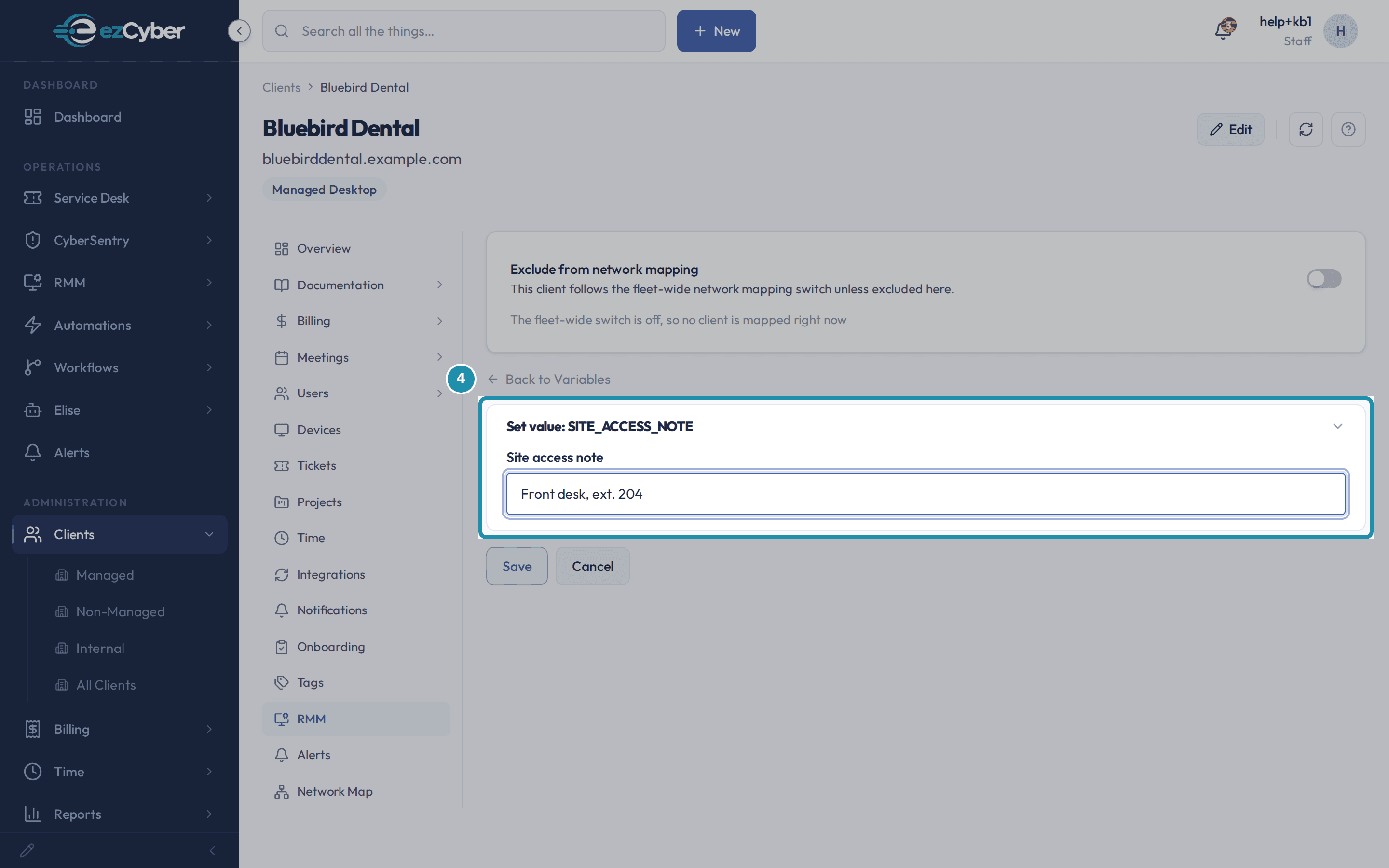 The "Set value: KB_WALK_SAFE_TO_DELETE" form with "kb-walk-value" typed into the value field, called out, above its Save and Cancel buttons.