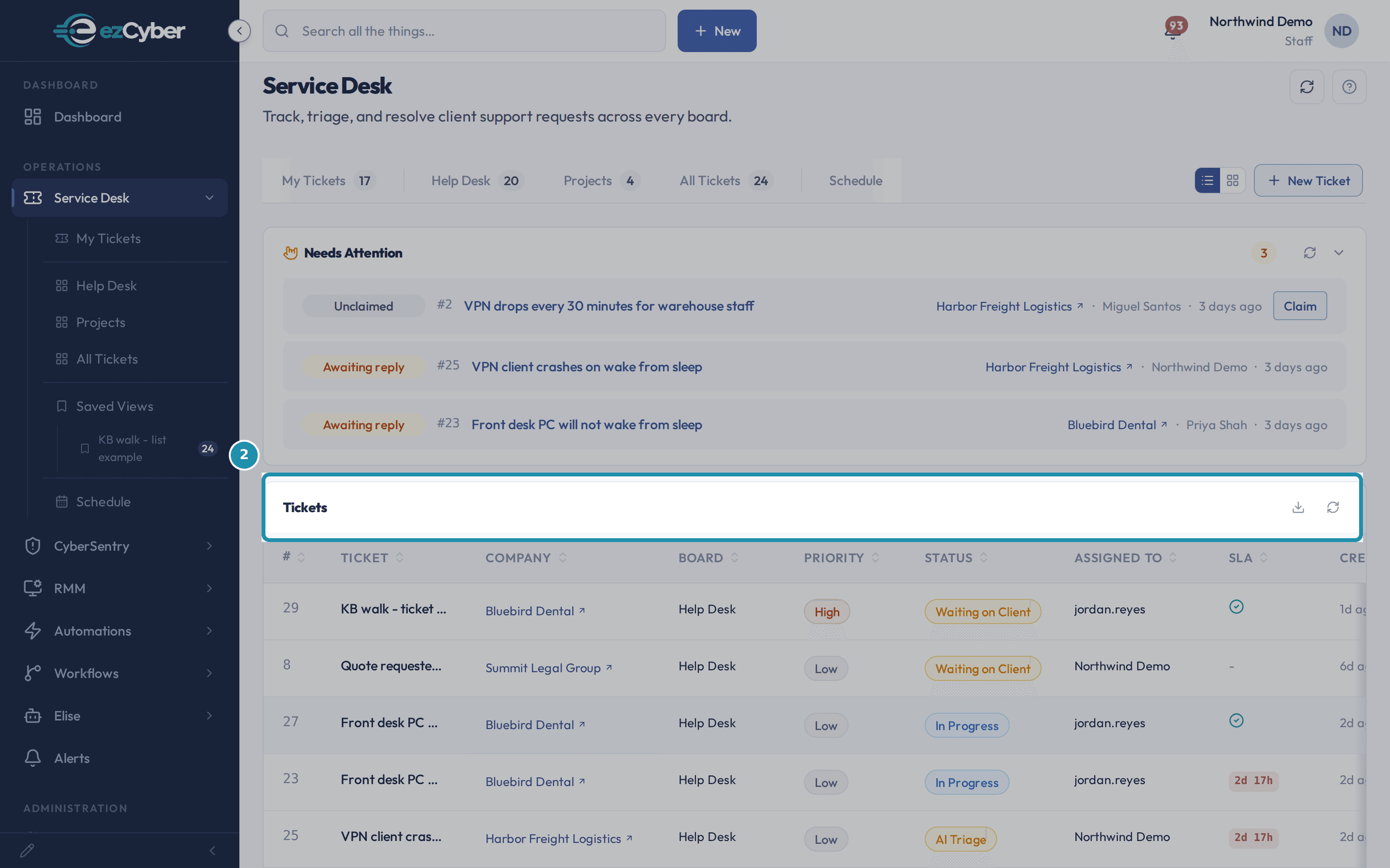 The Tickets section header on My Tickets with its download and refresh controls, above the ticket rows.
