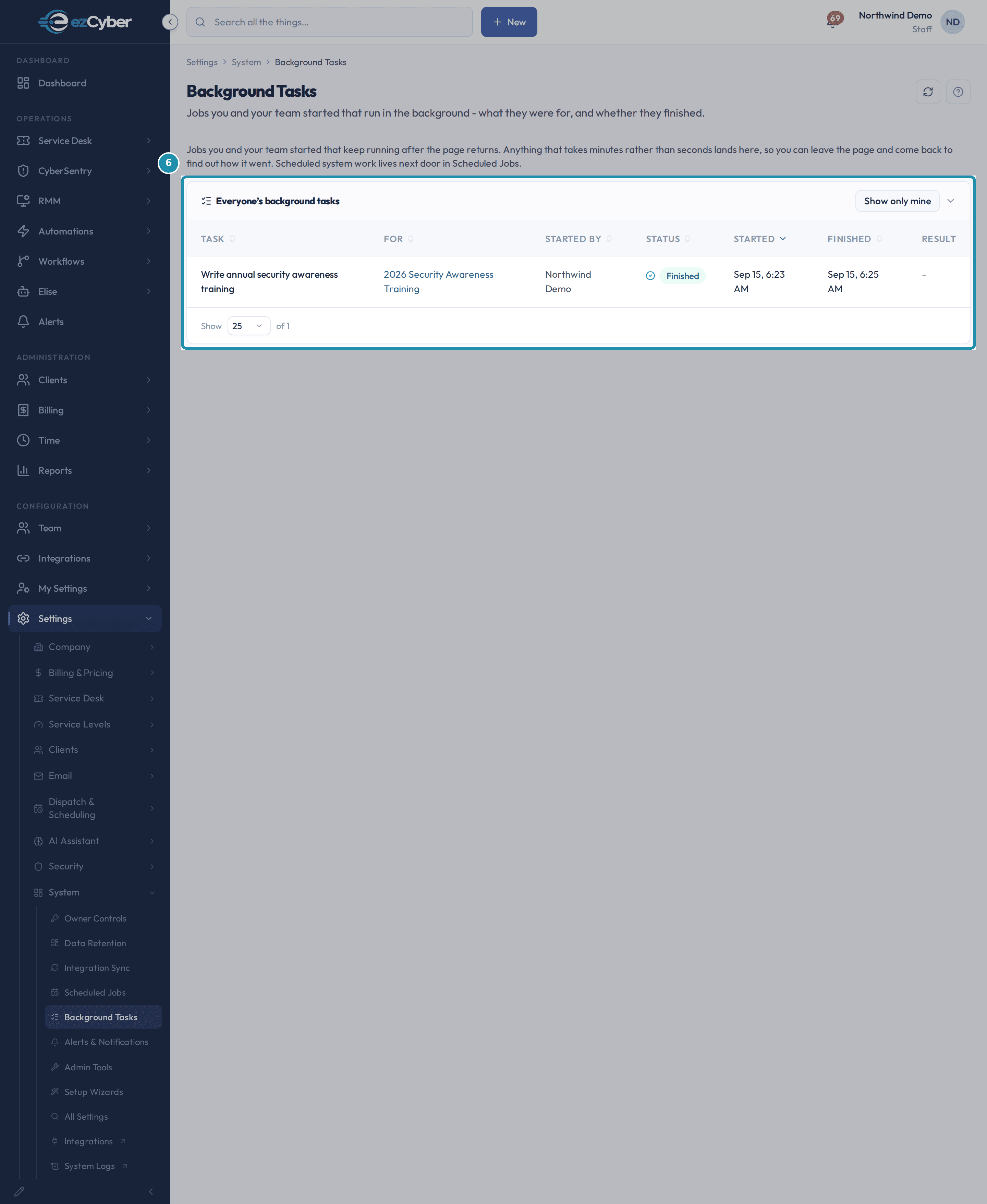 The same table retitled Everyone's background tasks, with a Show only mine button in its place.